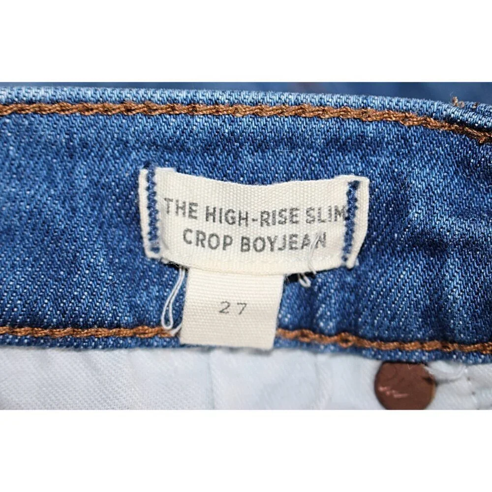 Madewell - High Rise, Slim Crop Boy Jean - Raw Hem Edition in Medium Wash, 27 - Picture 4 of 10